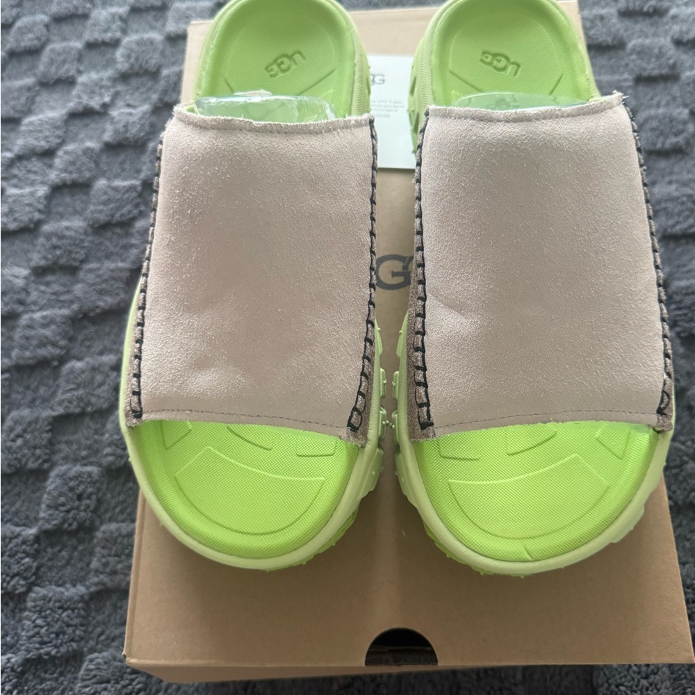 UGG Venture Daze Slide Sandals Neon Green Chunky Platform Suede Size 10/11 NIB